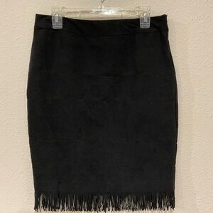 Joe B By Joe Benbasset Pencil Skirt Black Faux Suede with Fringe Junior Size 9